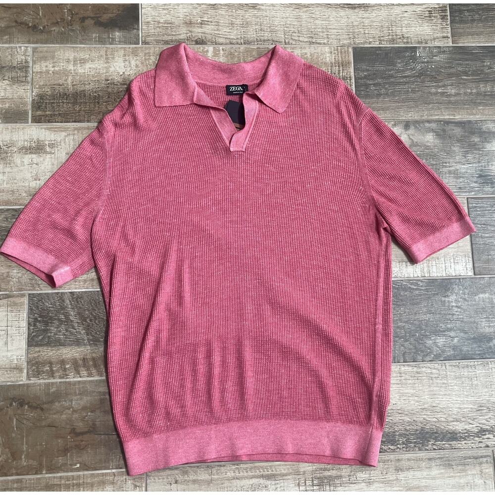 $1,995 NWT Ermenegildo Zegna Cashmere Silk Blend Polo Pink Knit Luxury 54/XL
